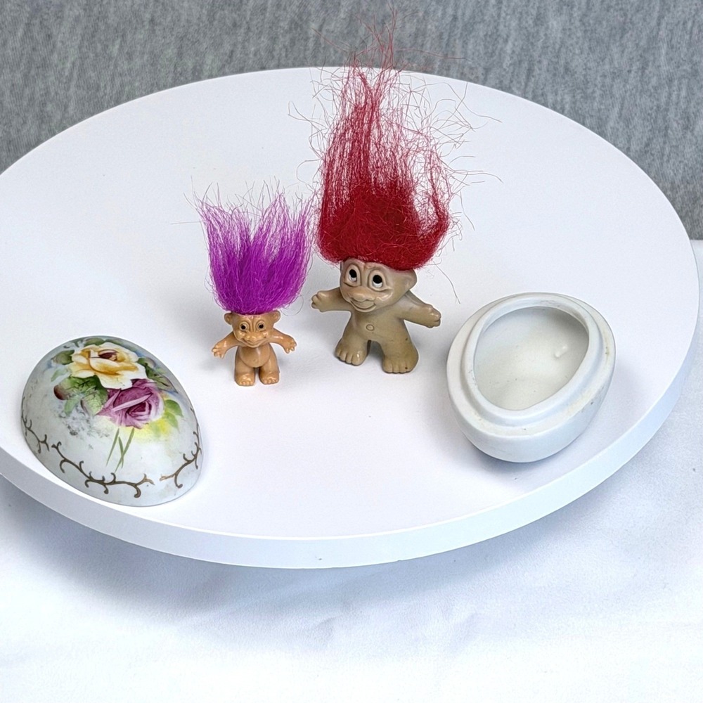 Vintage Troll Doll Hall Pottery Mini Creamers Porcelain Rose Egg Trinket Box Lot